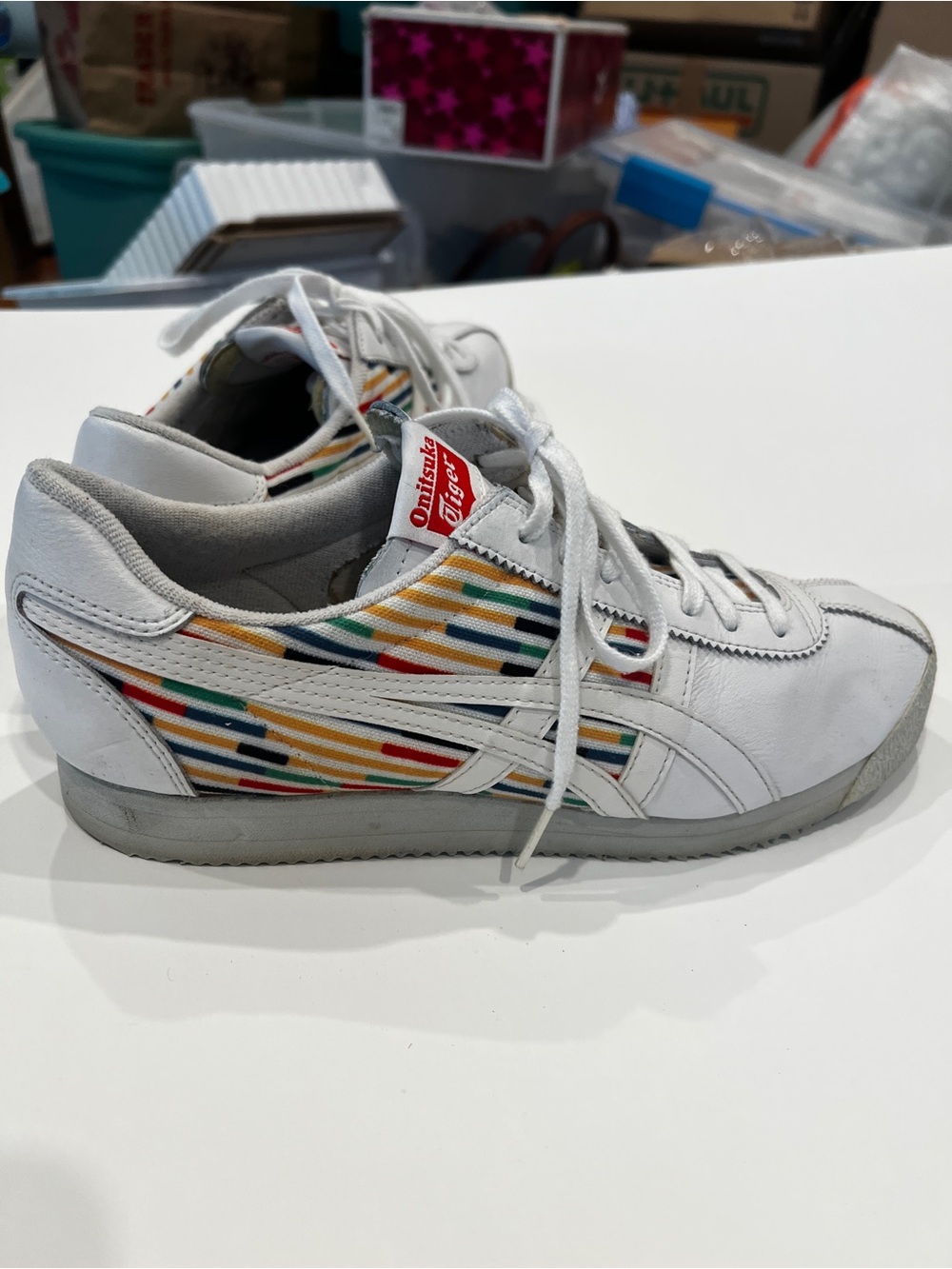 Onitsuka Tiger Corsair by Asics White Leather Sneakers with Multi-Stripe Accents